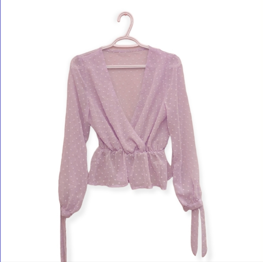 Sheer Swiss Dot Peplum Blouse Pastel Purple